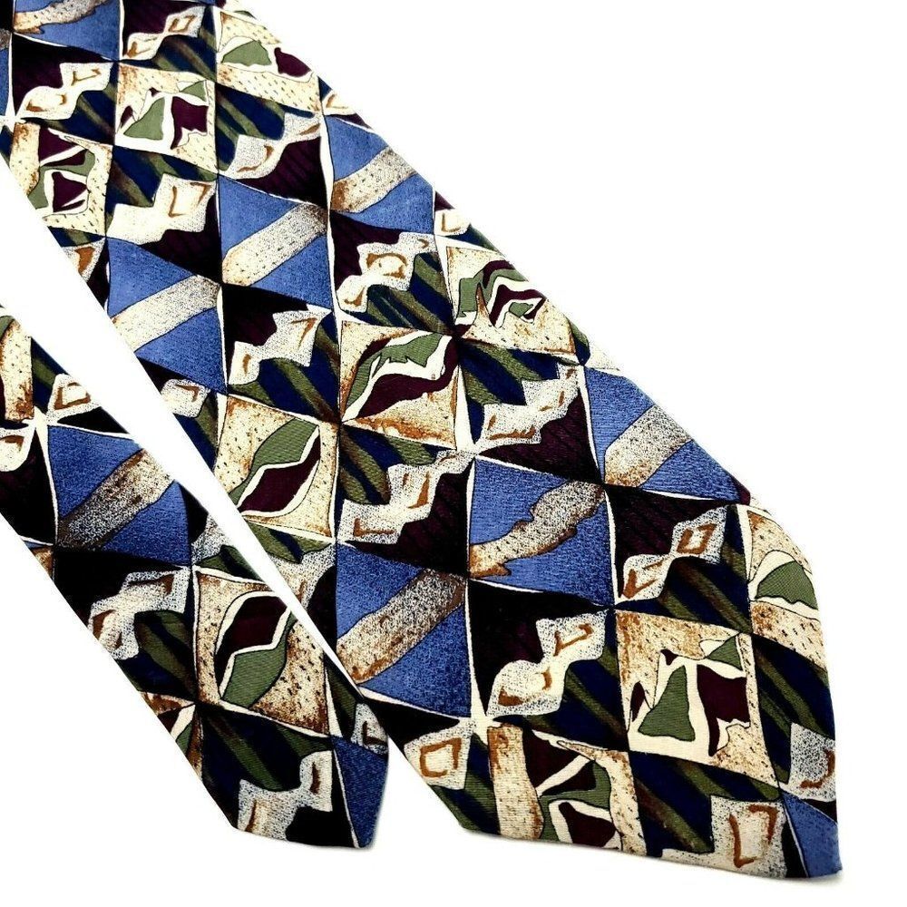 Requirements Polyester Tie‎ Blue Abstract Reddish Brown